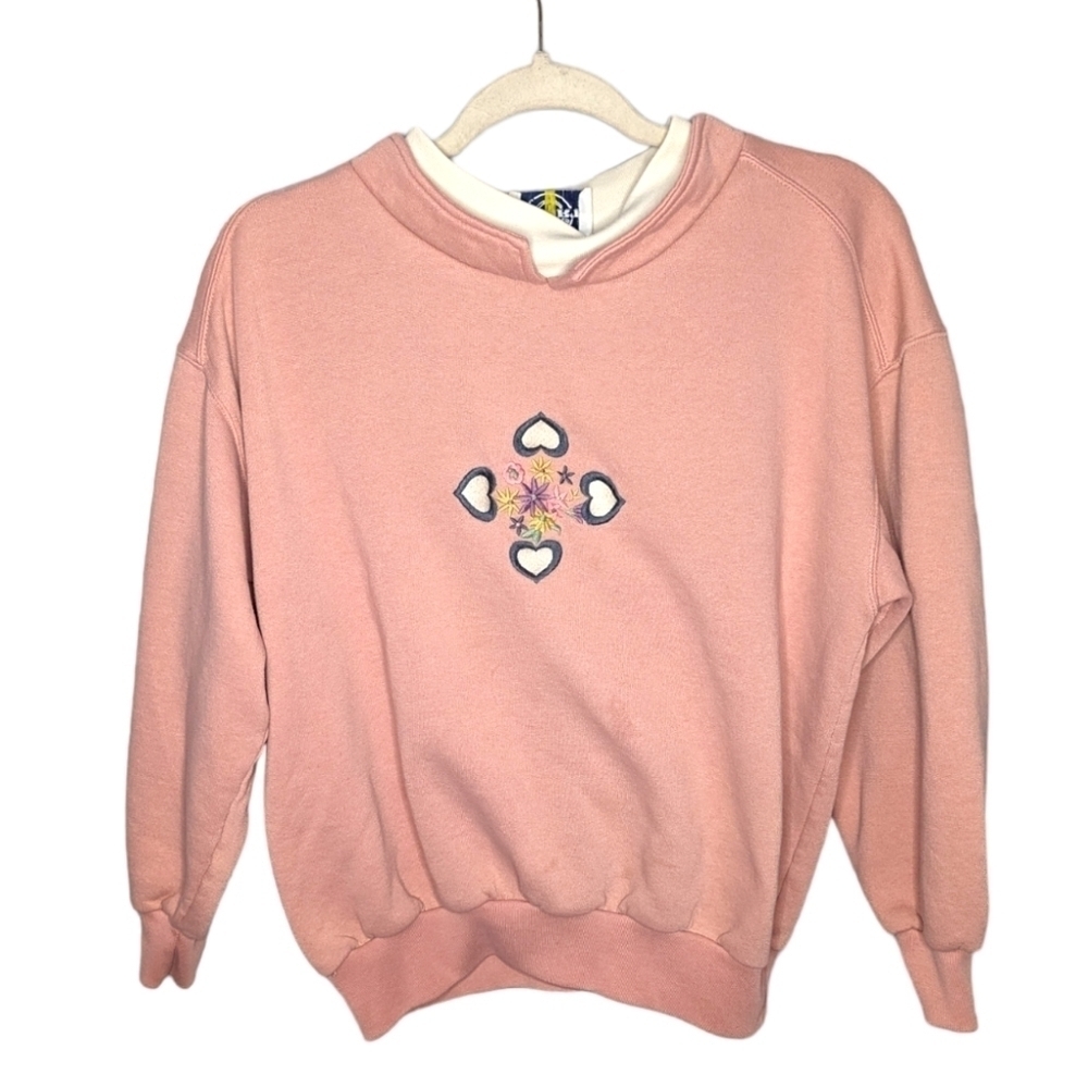 Vintage Grandmacore cottage floral heart layered sweater size woman's Medium